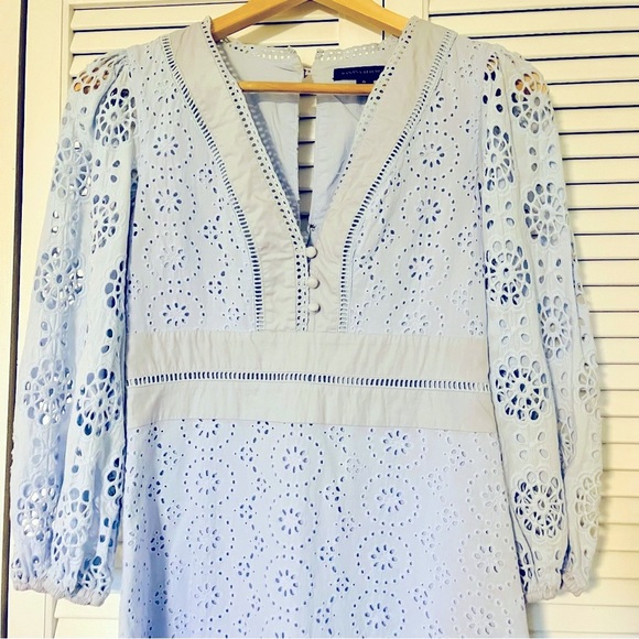 Banana Republic Light Blue Eyelet Long Sleeve Dress - Picture 5 of 13